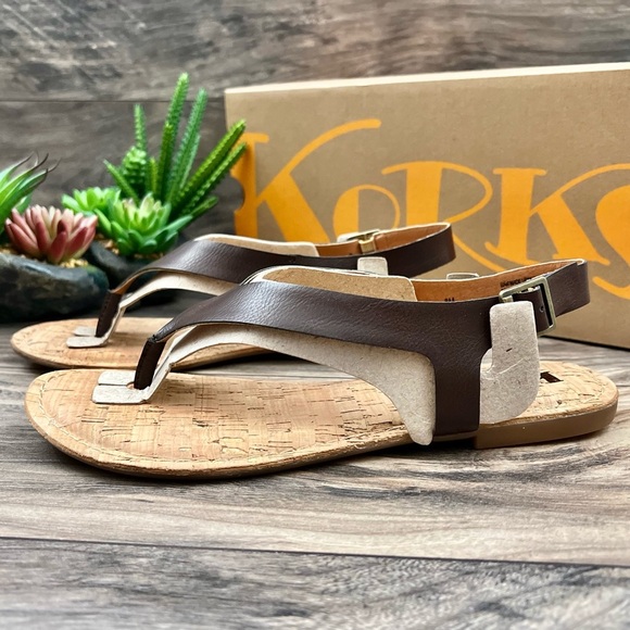 NIB Korks by Kork Ease Skylar Flat Toe Post Thong Sandal Dark Brown PU - Picture 10 of 12